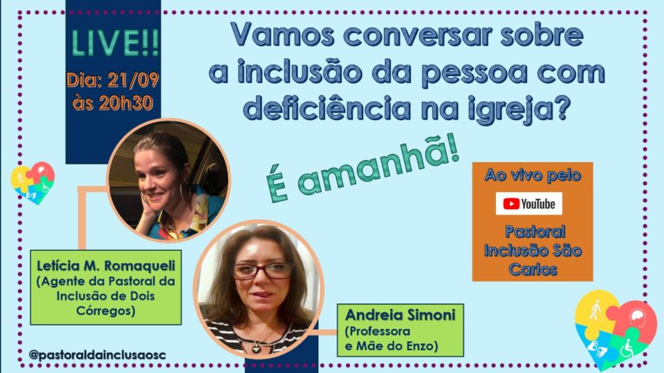 Live de hoje vai abordar inclusão da pessoa com deficiência na igreja